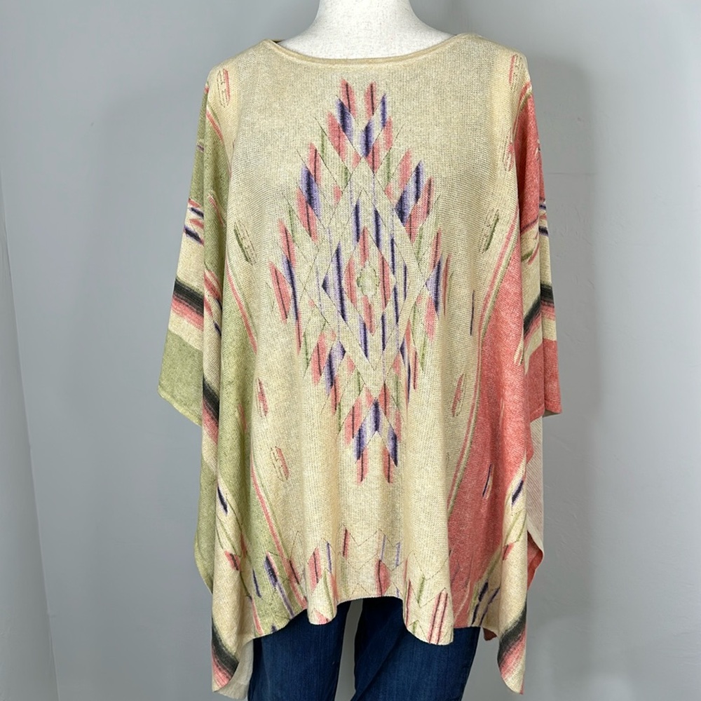 Lauren Ralph Lauren Vintage Linen Blend Aztec Print Poncho